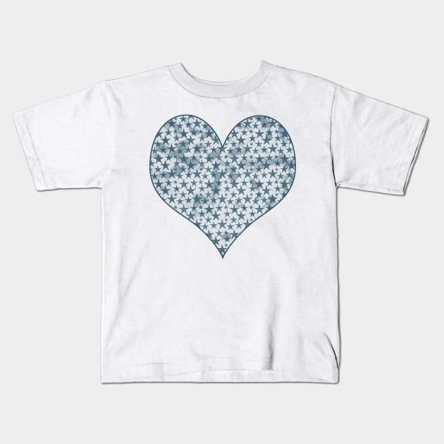 Grunge blue stars in heart Kids T-Shirt by hereswendy